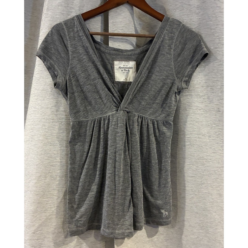 Vtg Y2K Abercrombie & Fitch Babydoll Top Gray Empire Waist Bella Swan Size M